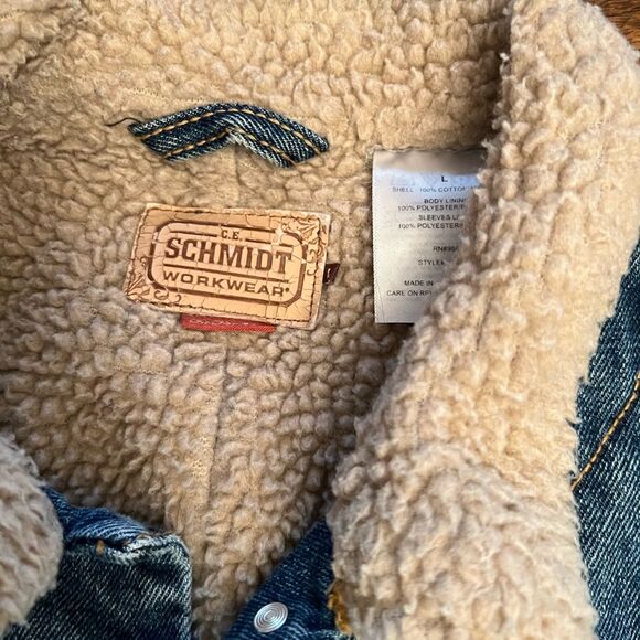 C.E. Schmidt Workwear Jacket womens large Blue Denim Insulated Coat - Picture 2 of 6